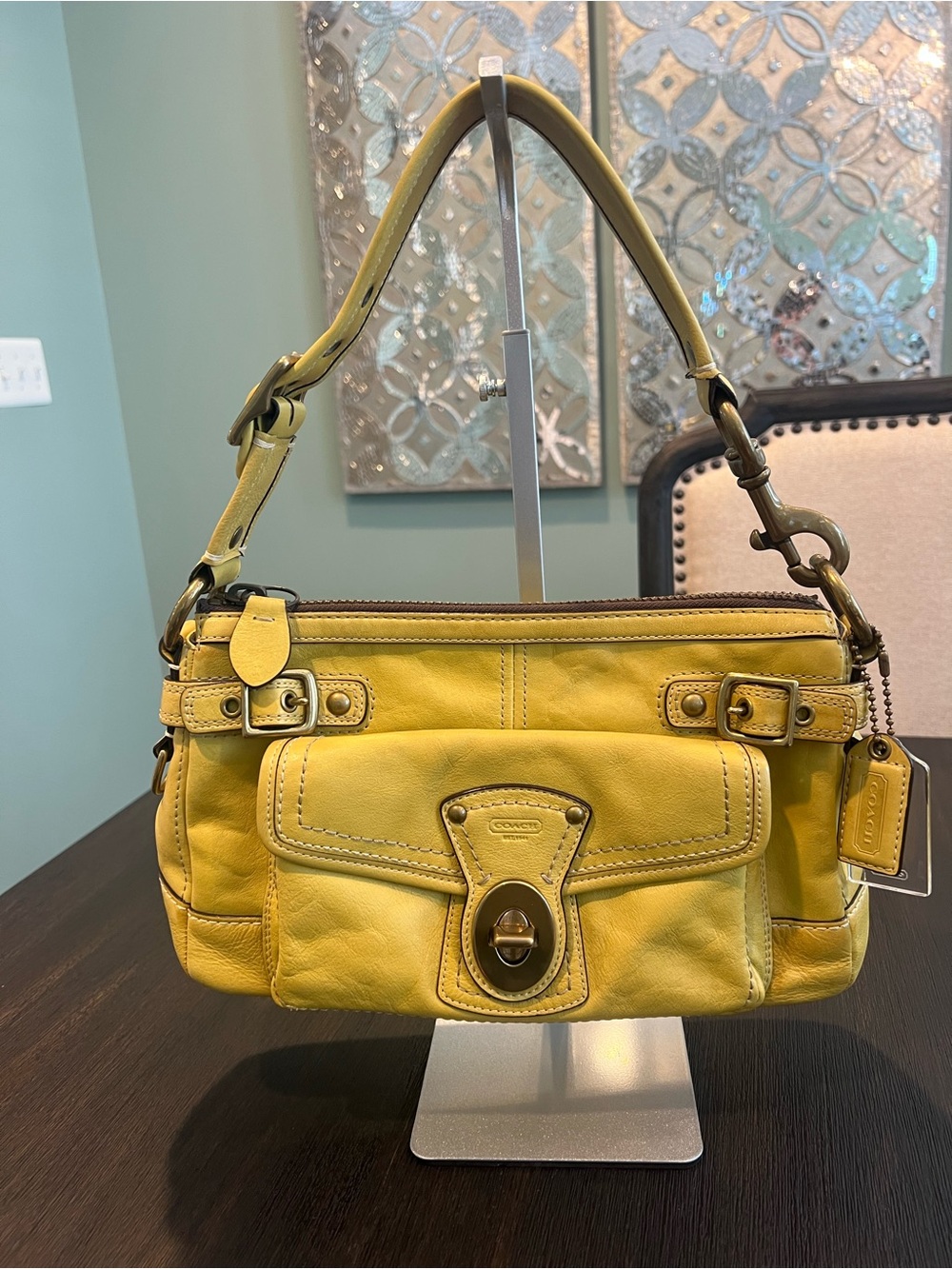 Coach Yellow Leather Turn Lock 65th Anniversary Legacy Shoulder Bag